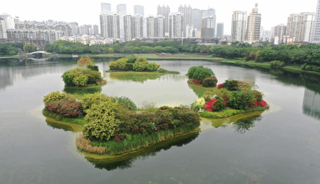 一湖春水映花红