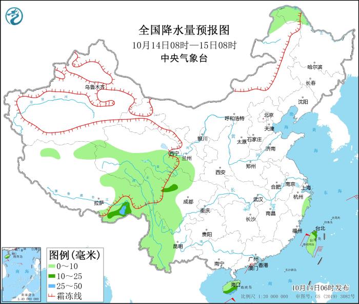 全國降水量預(yù)報圖(10月14日08時-15日08時) 全國降水量預(yù)報圖(10月14日08時-15日08時)