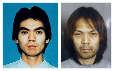 左圖為1995年日本警方發(fā)布的平田信特別通緝告示；右圖為2012年1月6日東京警視廳公布的照片